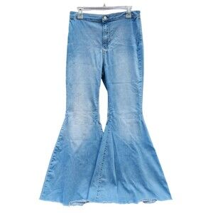 Free People Womens Jeans 30R Super Flare Raw Hem Boho Retro Bell Bottom